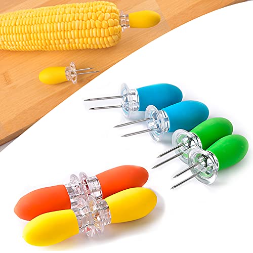 LaoChoes 8 Pcs Large Corn Holders for Corn on The Cob Stainless Steel Corn Cob Skewers with Silicone Handle for BBQ Grilling Corn Picks for Outdoor Camping Picnic Party Stainless Steel