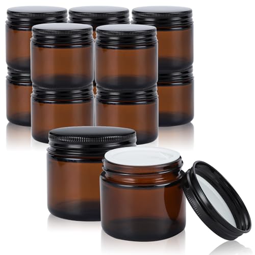 RAMFIYN 4oz Amber Glass Jars with Lids - 12 Pack Cosmetic Containers for Travel, Lotion, Cream