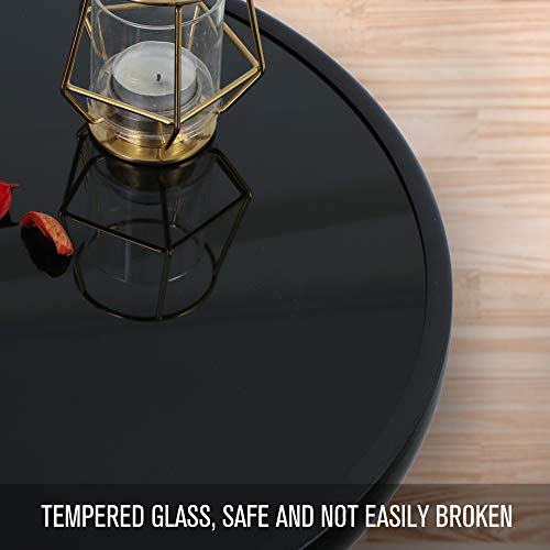 PHI VILLA Mesa Auxiliar Redonda Plegable de Cristal de Metal, Mesa de Café, Resistente a la Intemperie, Fácil de Limpiar, para Balcón, Jardín, Terraza, Salón - imagen 4