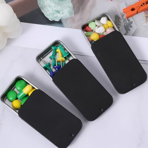 Image of BOHUIZ 3 Pcs Metal Small Tin Box Containers, Metal Slide Top Tin Containers Rectangular Empty Hinged Tins Box Container for Jewelry Crafts Candy Crafts Pills Survival Kit (2.36x1.3x0.4Inch, Black)