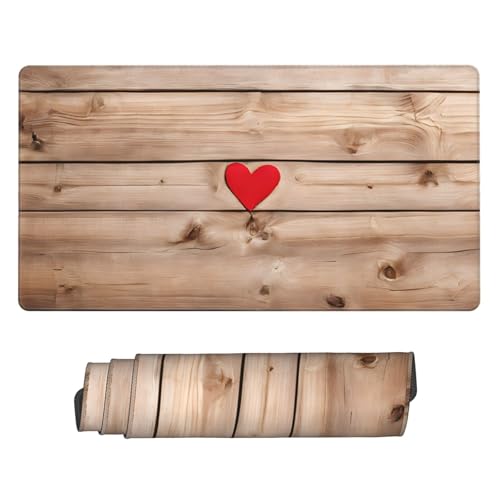 Tapis de souris de jeu extra large motif cœur en bois noir de 75x40 cm