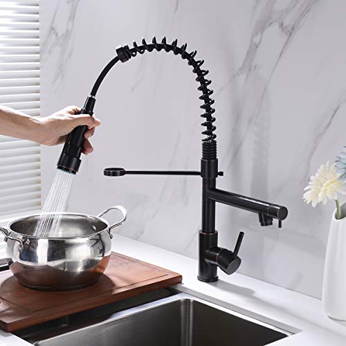 Kitchen Faucet,Delle Rosa Kitchen Faucet with Pull Down Sprayer, Modern 360 Degree Swivel Kitchen Faucet, High Arch Spring Pre-rinse Farm Kitchen Faucet Oil Rubbed Bronze