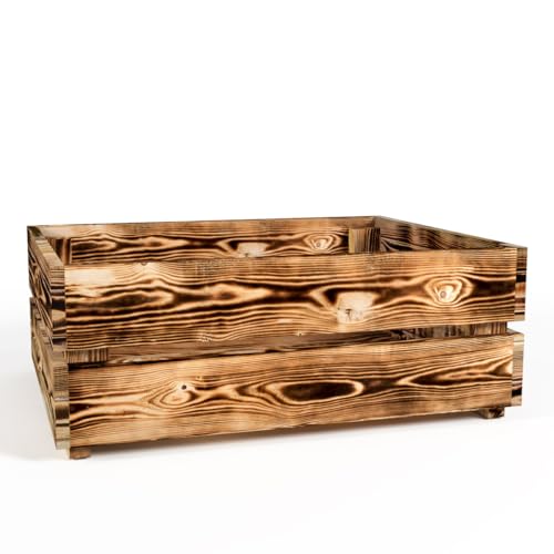 Lermowood Holzkisten Box0521 50 x 40 x 19cm Geflammt | Dekokisten aus Holz Massive Holzkiste Regalkiste Weinkiste
