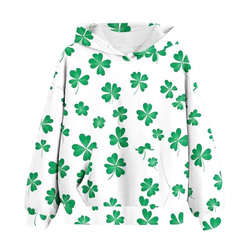 St Patrick's Day Outfit Girl Oversized Saint Pattys Hoodies Casual Shamrock Clover Print Hooded Pullover Tops2