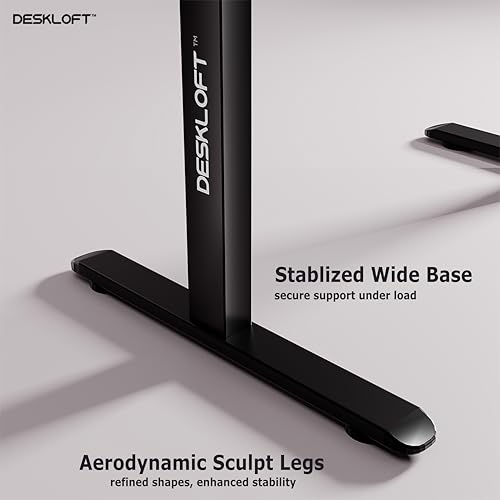 Image of Electric Standing Desk Height Adjustable Table | Ergonomic Sit Stand Workstation with Walnut Wood Grain Top | Motorized Computer Desk for Home Office (Black Frame & White Top, 1200x600 mm)