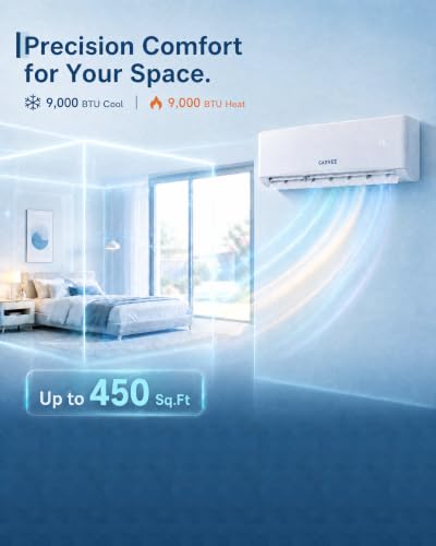 Image of Garvee 9000 BTU Mini Split AC /Heating System, 17 SEER2 Inverter Split System Air Conditioners, Ductless Wall Mount Heat Pump, AC Unit Cool Up to 450 Sq. Ft, Wi-Fi Enabled, Compatible with Alexa, 230V