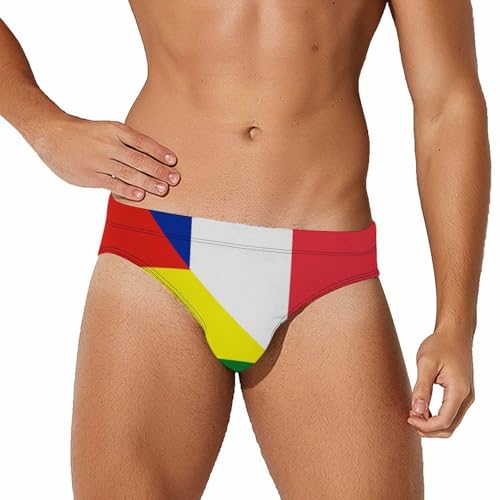 France and Bolivian Flag Printed Swim Briefs for Men Sexy Bikini Swimwear Elastic Beach Trunks Bathing Suit