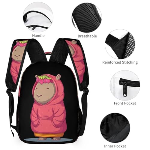 Capybara And Strawberry Printed Backpack with Lunch Box Bag Pencil Case Pouch 3pcs Daypack Set for Women Men3