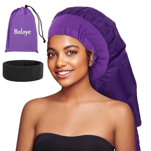 Boloye Hair Dryer Bonnet for Women, Large Bonnet Hooded Hair Dryer Attachment for Speeding Up Drying Time & Deep Conditioning, Fits All Head Sizes & Hair Styles, Purple (Large)