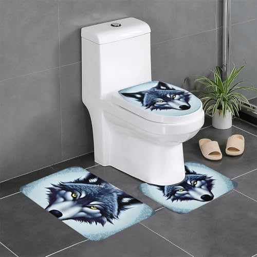 Tapis de bain loup antidérapant | Ensemble 3 pièces absorbant pour sol de douche - 2