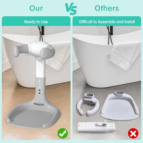 Image of One Piece No Assembly /Installation Baby Shower Stand with Anti-Slip Base and Shower Holder, Foldable Baby Bath Standing Support for Boy /Girl, Adjustable Toddler Stand Up Bath for 6-36 Months, Gray
