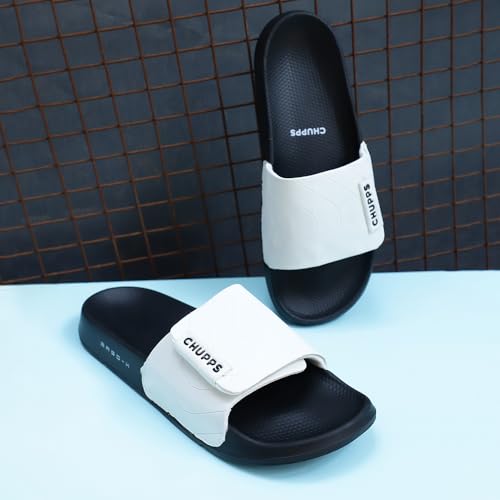 Image of CHUPPS Flow Black & Black Drift Orthopedic Slippers | Soft Footpharma Footbed | Breathable Ventilation Holes | Lightweight Flip Flops | Anti-Skid Chappals for Everyday For Mens