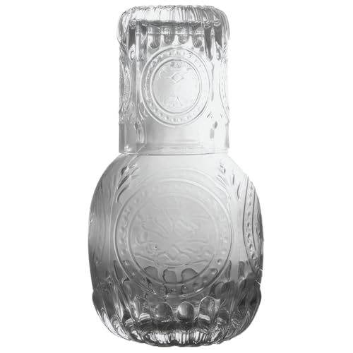 Chewtoyo Set di 2 caraffe per acqua e vetro da comodino, design elegante in rilievo floreale, in vetro a lunga durata, tazza impilabile per scrivania, camera da letto, brocca succo