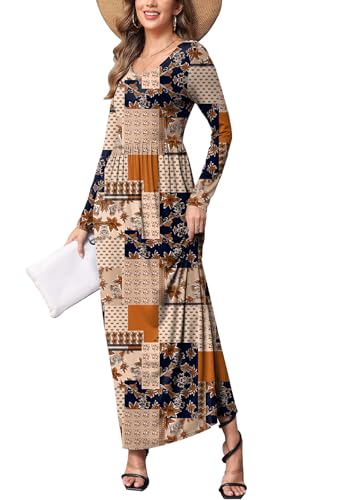 Image of EUOVMY Women's Long Sleeve Loose Maxi Dresses Casual Long Dresses with Pockets