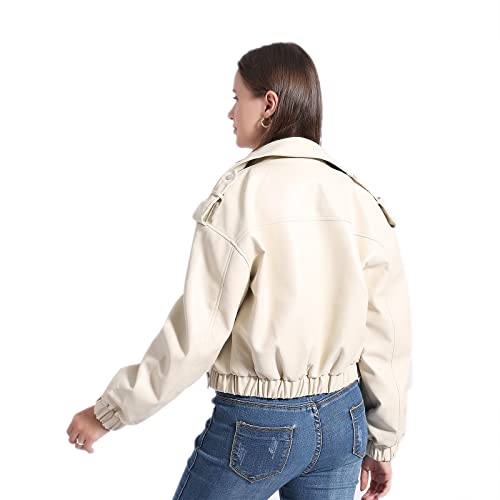 Casual Faux Leather Jacket Women, Apricot Bomber Jacket Women Oversized Waterproof Jackets For Women Fashion Dressy Moto Biker Coat Motorcycle Plus Size Zip Up Lightweight Jacket Gk025-Apricot-L #TOP3