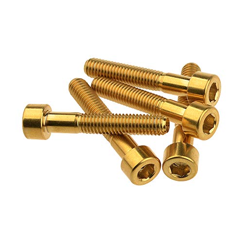 Wanyifa Titanium Ti M6x35mm Bolts Allen Head for Bicycle Headset Screws Pack of 5 (Gold)