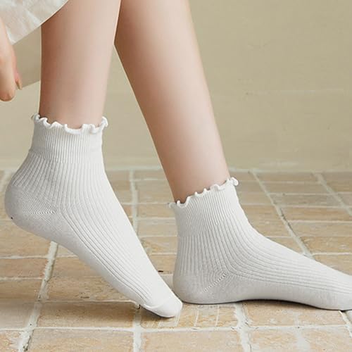 Image of 3 Pcs Ankle Soft Frilly Socks for Girls,White Ruffle Sock for Girls Ruffle Socks for Women Suitable for Casual, Comfort Breathable