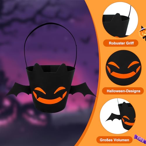 EUIOOVM 2 Stück Halloween Süßigkeiten Tasche, Halloween Fledermaus und Kürbis-Süßigkeiten Eimer Set Trick or Treattaschen Tasche Candybag für Kinder Partygeschenk und Halloween Party Deko