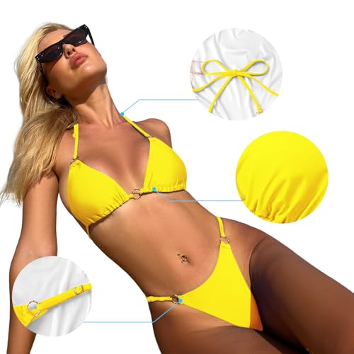 Image of MIKETAI Sexy Bikinis for Women 2 Piece Bikini Spaghetti Strap Swimsuits Solid Color Bathing Swimwear Triangle Bathing Suit
