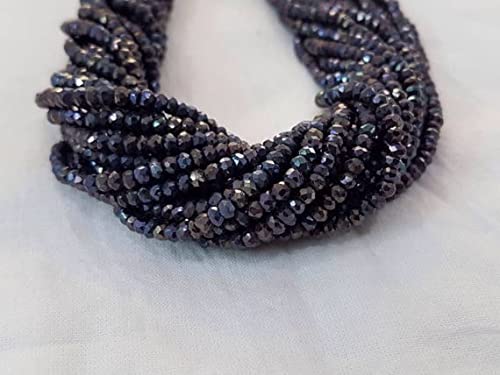 Perles de spinelle noir rondelle facettée 4 mm de grade AAA supérieur éclat joaillerie