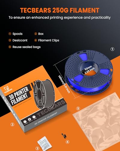 Image of TECBEARS TPU Filament 1.75mm, 95A 3D Printer Filament, Flexible TPU Filament for Fast Printing, 250G Spool, 8 Rolls, 2KG in Total, Black+White+Transparent+Grey+Red+Blue+Green+Orange