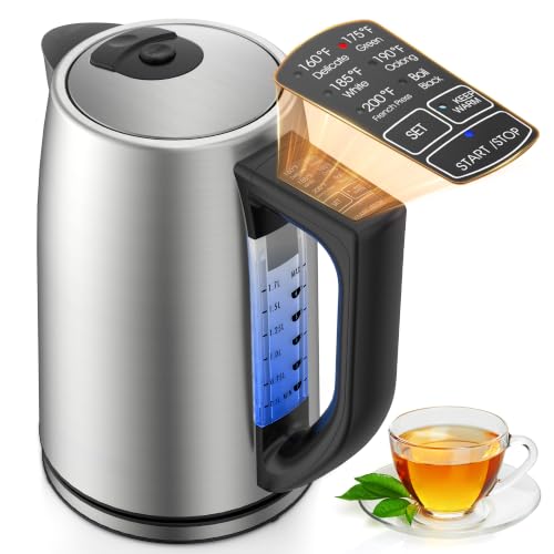 Image of Electric Kettle, Temperature Control Stainless Steel Electric Tea Kettle | 1.7L Electric Kettle with 6 Presets 1500W Fast Boiling Hot Water Kettle Electric Keep Warm Auto Shut Off Boil Dry Protection
