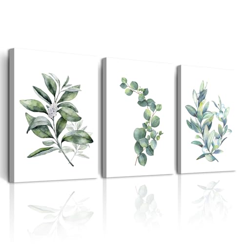 DZRWUBHS Green Plant Wall Painting Prints Artworks Canvas Wall Art for Living Room Framed Wall Decor for Bedroom Office Kitchen Decor Modern Simple Dining Room Home Walls Decorations 16x24 3 Piece