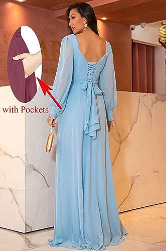 YRGERATON Long Sleeve Prom Bridesmaid Dresses with Slit Long A Line Chiffon Formal Evening Bridesmaid Party Gow2