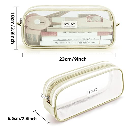 Image of Fancy Forest Kalidi Grid Mesh Pencil Case Pen Bag Clear Case Marker Pouch Multifonction Organizer Box Transparent Case Makeup Bag Office College School Gift For Adults Teen Girl Boy, Khaki