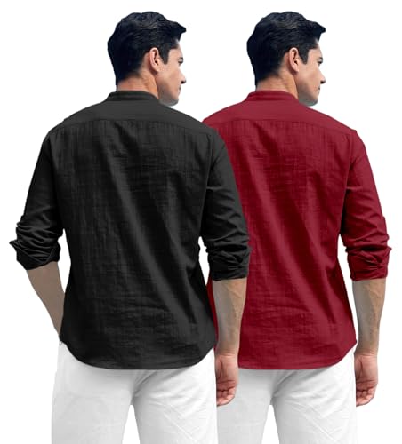 Image of Zombom Combo of Men's Solid Cotton Polyester Blend Full Sleeve Straight Kurta Shirt (Pack of 2)