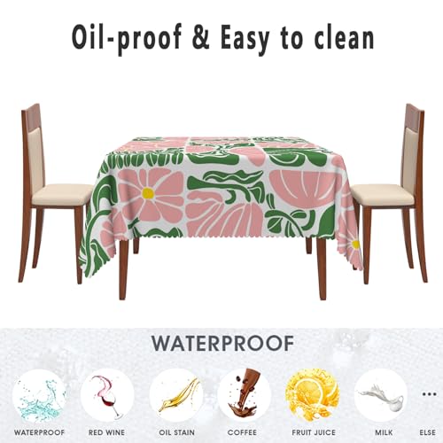 Baocicco Green Pink Abstract Flowers Square Tablecloth Seasonal Paisley Square Table Cloth Perfect for Spring Home Decor Indoor Outdoor Washable Wrinkle Free Table Cover for Picnic Camping 60x60 Inch by Baocicco - Used condition - Image 4
