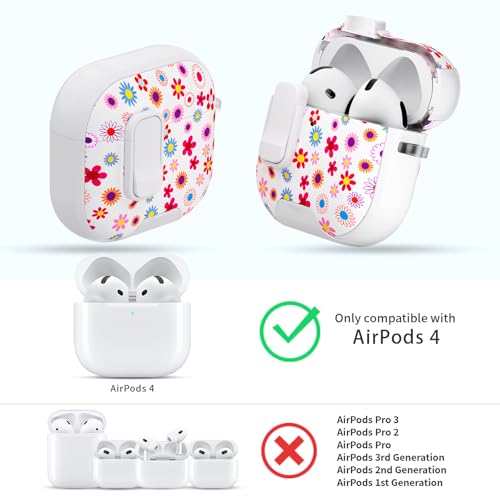 Image of for AirPods 4 Case with Safty Lock & Phone Stand,Cute Floral Pattern Style | PC & TPU Dual Layer Protective Cover with Keychain & Cleaner Pen for Apple AirPod 4th Generation 2024 Women (Cornflower)