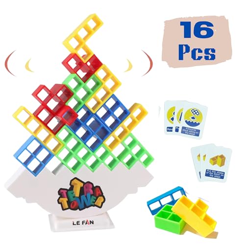 Image of Lefan Tetra Tower Game 16 Pcs Stack Tower, Swing Stack High Child Balance Building Block 2 Players+ Interactive STEM Toy for Family, Travel, Parties for Adults & Kids (Tetra Tower 16 pcs)