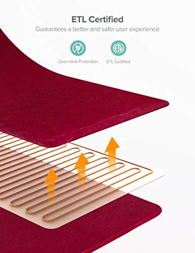 Sable Electric Throw, 50" x 60" Full Body Warming Blanket Twin, Double-Layer Flanne Fast 10 Levels, Over-Heat Protect, Machine Washable, For Home Office Use, Red - Thumbnail 5