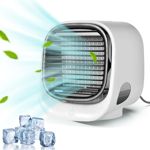 Portable Air Cooler Air Conditioning Small Portable Air Conditioner Cooler with Night Light Cooling Fan Mini Air Conditioner for Car Room Camping Office (White)