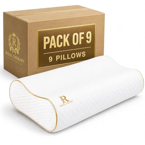 Image of Royal Therapy King Memory Foam Pillows 9-Pack - Ergonomic Cervical Pillow for Neck and Shoulder Pain - Medium Firm Contour Pillow for Side, Back, and Stomach Sleepers - CertiPUR-US Certified