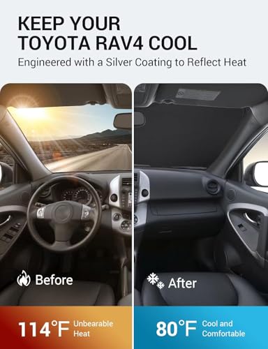 Image of Proadsy 2026 Upgrade Front Windshield Sun Shade Foldable Sunshade Protector Custom Fit 2006-2012 RAV4 SUV Crossover, LE XLE Premium Limited XSE Hybrid Adventure Accessories