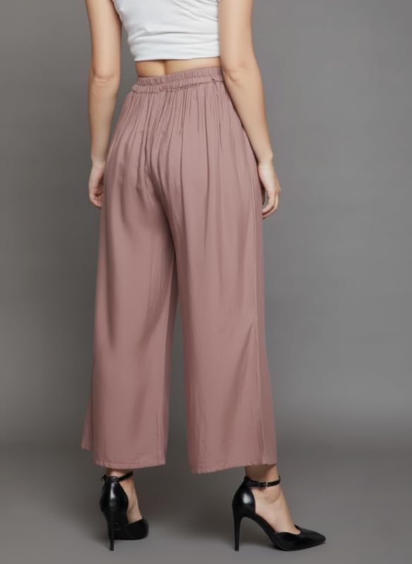 Image of Super Soft Viscose Rayon Flared Palazzo Pants for Women Stylish Wide Leg Straight Relaxed Fit Casual Ethnic Office Wear