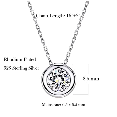 Mints S925 White Gold Plated 1.00 Ct (D Color, Vvs Clarity) Diamond Cz Bezel-Set Solitaire Sterling Silver Pendant Necklace 16" - 18" #TOP2
