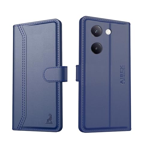 Image of AIBEX Compatible for Vivo Y300 Plus 5G / Vivo Y200 Pro 5G Flip Cover Leather Finish with Magnatic Closure | Inside TPU with Card Pockets | Wallet Stand | Complete Protection Flip Case -Blue