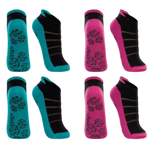 Kit 04 Meias Lupo Sapatilha Antiderrapante Pilates Feminino Adulto | 2 Azul Turqusesa - 2 Pink | 34-