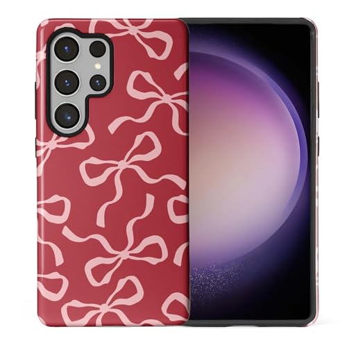 ilikediy for Samsung Galaxy S25 Ultra Case,HL2 Aesthetic Red Bow Hybrid 2 Layer Hard Shell Silicone Protective Pattern Design Case
