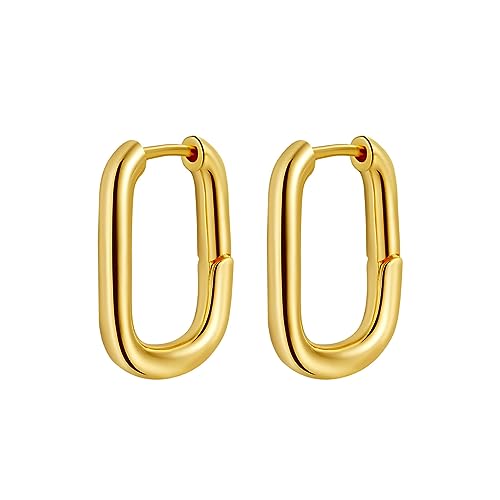 Chunky Gold Stud Earrings for Women 14k Gold Plated Hypoallergeni...
