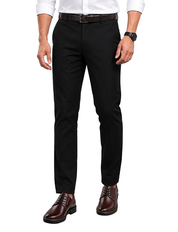 Men's Black Formal Pant | Regular Fit Mid Rise Cotton Blend Trousers | Polycotton Formal Trouser for Men-image-28