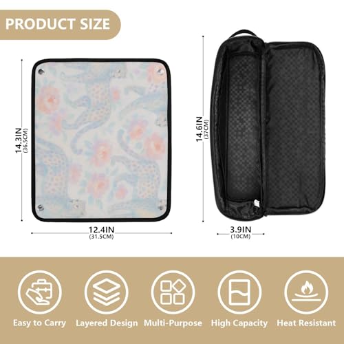 Bolsa organizadora 2 en 1 para herramientas de cabello con tapete resistente al calor, para planchas y rizadores, diseño Leopardo miniatura 4