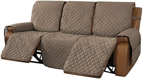 MeilleMaison Recliner Sofa Slipcover Couch Covers for 3 Cushion Couch, Non Slip Reclining Sofa Cover with Elastic Straps, Dogs, Pets (3 Seater, Taupe/Beige) (MMCLKR03C2)