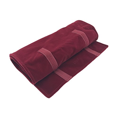 Image of UnionPlus Velvet Jewelry Case Roll Bag for Necklace Bracelet Earrings Rings Multi-compartments, Great Jewelry Organizer for Travel, Burgundy