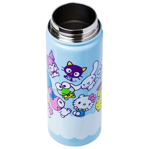 Image of Silver Buffalo Sanrio Hello Kitty and Friends Pochacco, Water Bottle, 20oz | Tuxedo Sam, Little Twin Stars, Kuromi, Pompompurin, Keroppi, Chococat, My Melody, Cinnamoroll, Badtz-Maru Steel Swivel Handle
