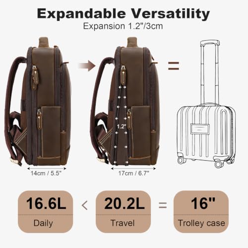 TIDING Expandable Leather Backpack