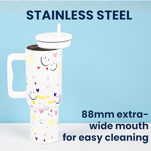 Image of CYNVEXA Tumbler with lid and Straw 1200ML Cup Stainless Steel Vacuum Insulated Tumbler for Water, Iced Tea or Coffee 1.2L Office Gym Travelling (Smileys COCOUNUT Cloud)